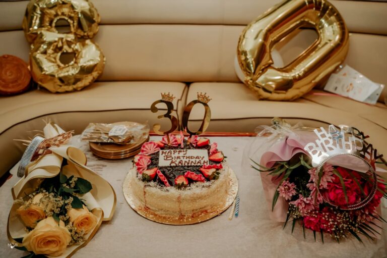 Customized cake and decoration for yacht birthday party dubai